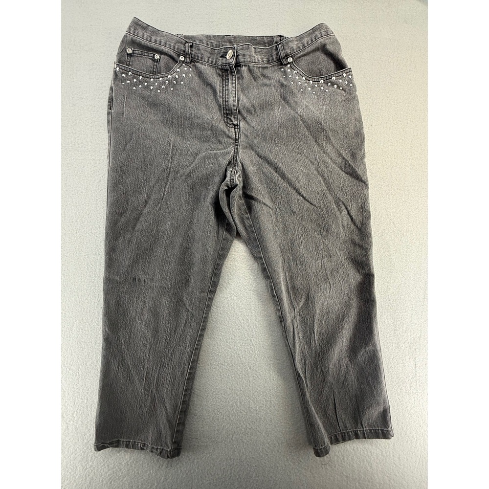 Ruby Rd Petite Jeans 16P Black Rhinestone Embellished Straight Leg Stretch Pants
